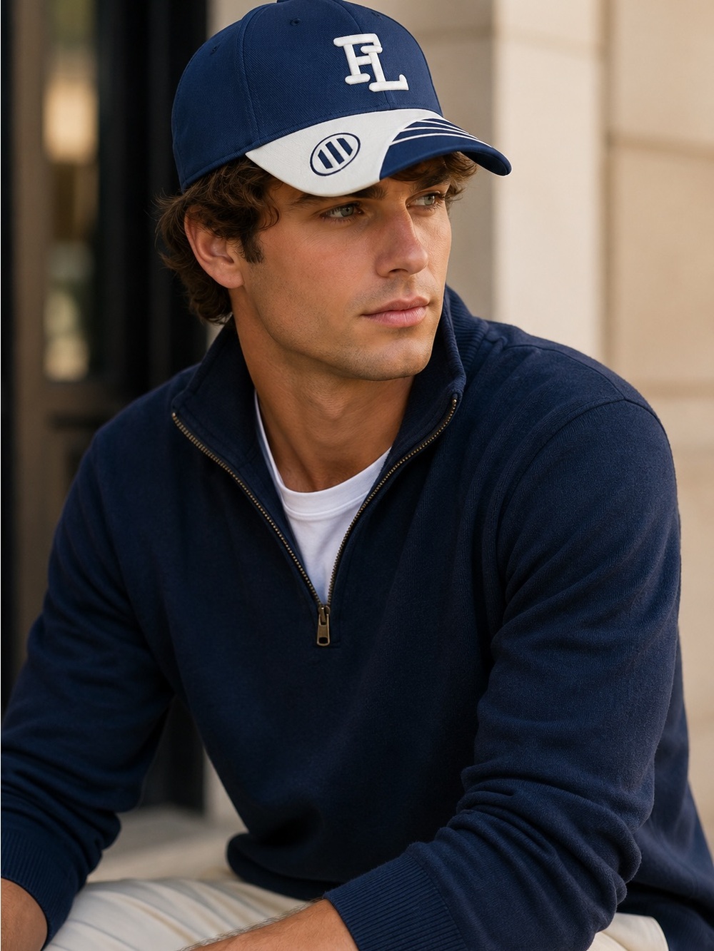Blue White Baseball Cap FL Logo Flat Bill Snapback Adjustable Hat Unisex